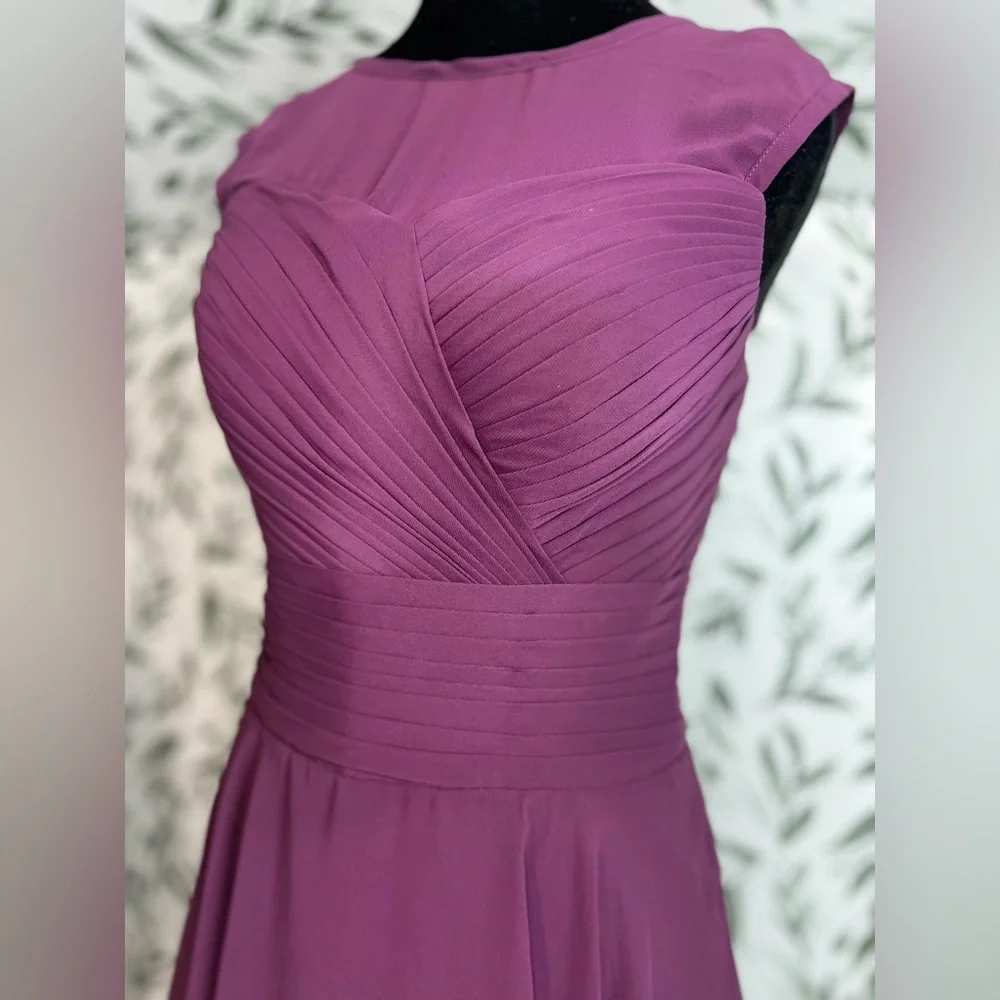 Raspberry Sz S (6) Bridesmaid Pleated Chiffon Prom Cocktail Formal Dress #9 - Picture 6 of 11